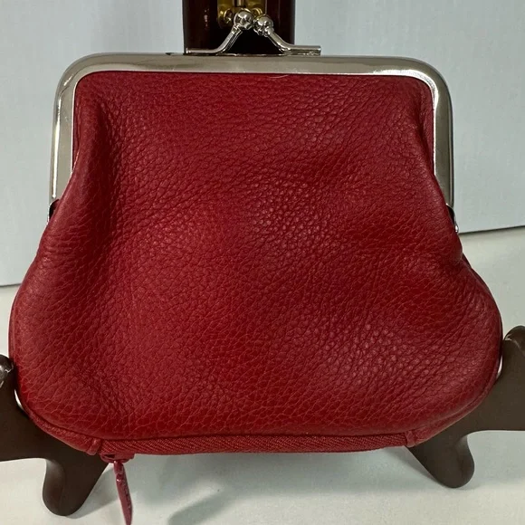 Buxton Coin Purse Wallet Red Leather Kiss Lock + Zipper Pocket + ID window - Picture 3 of 9